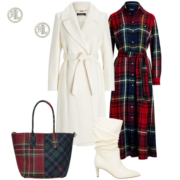 Outfit donna - Waiting for the Christmas. Stile Casual per Tutti i giorni. Abbinamento con stivali, orecchini, vestiti, cappotti, borse tote.