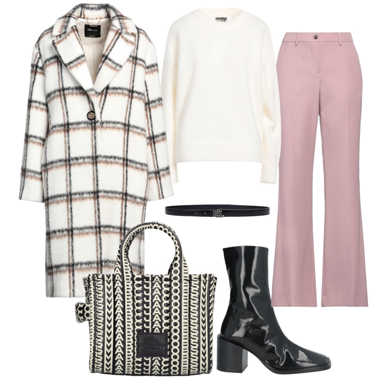 Outfit donna - White with contrast. Stile Casual chic per Tutti i giorni. Abbinamento con cappotti, pantaloni, pullovers, stivaletti, cinture, borse a tracolla.