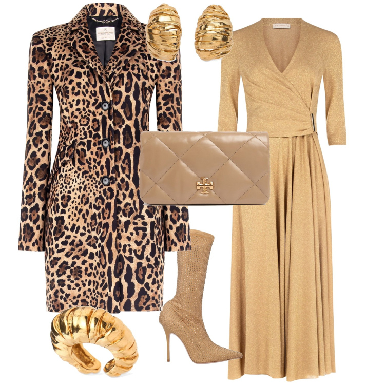 Outfit donna - Total look #1993904. Stile Bon Ton per Serata fuori. Abbinamento con stivali, cappotti, vestiti lunghi, pochette, orecchini, anelli.