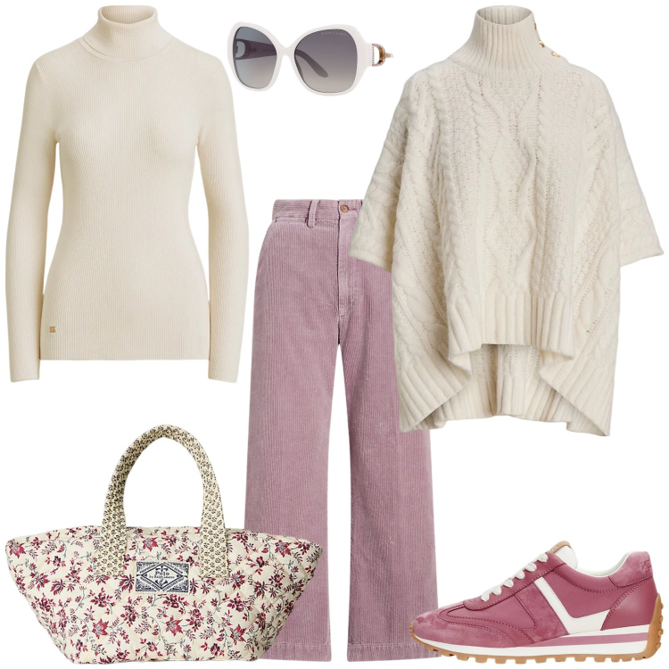 Outfit donna - Comoda ed elegante. Stile Casual chic per Tutti i giorni. Abbinamento con occhiali da sole, cappotti, borse tote, pantaloni, sneakers, maglieria.