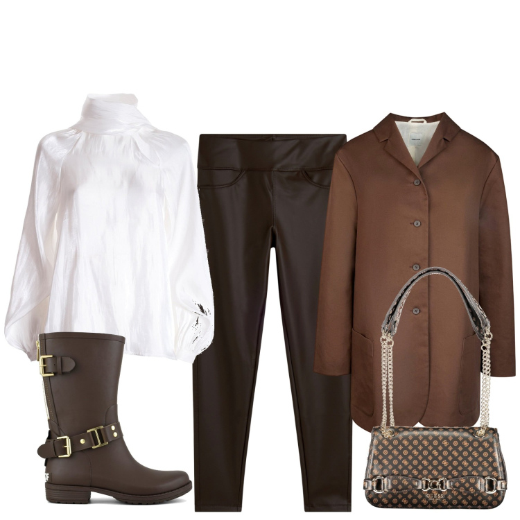 Outfit donna - Marrone bruciato. Stile Basic per Serata fuori. Abbinamento con bluse, leggings, trench, stivali, borse a spalla.