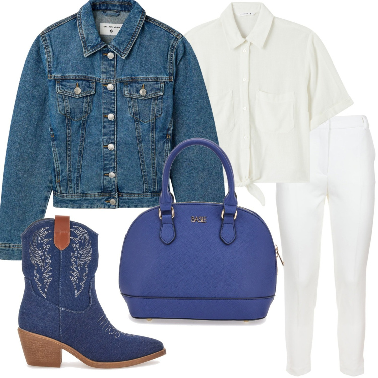 Outfit donna - Singles\' day. Stile Minimal per Tutti i giorni. Abbinamento con blazer, camicie a manica corta, pantaloni, borse a mano, stivaletti.