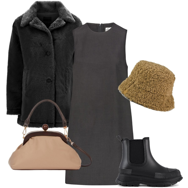 Outfit donna - Grigio chic a novembre. Stile Casual chic per Serata fuori. Abbinamento con cappotti, stivali, vestiti a tubino, cappelli, clutch.