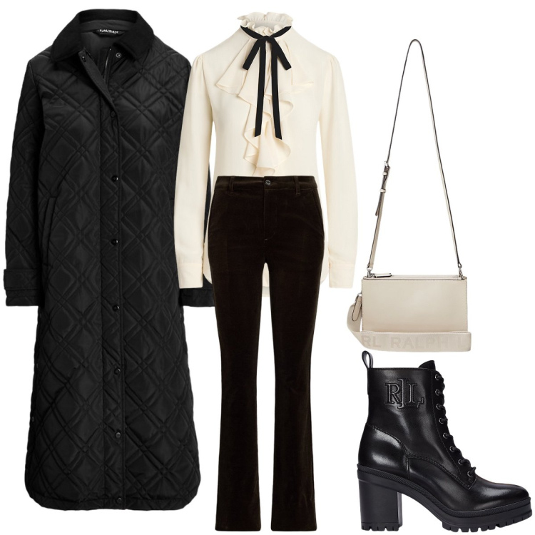 Outfit donna - Velluto a coste. Stile Vintage retrò per Serata fuori. Abbinamento con borse a tracolla, camicie, cappotti, stivaletti, pantaloni.