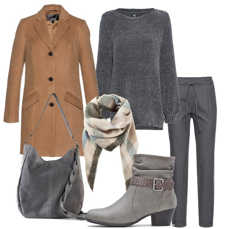Outfit donna - Bonprix - Sfumature invernali. Stile Casual chic per Tutti i giorni. Abbinamento con pantaloni, maglieria, stivaletti, sciarpe, borse a mano, cappotti.