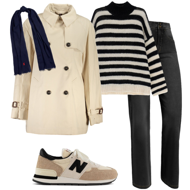 Outfit donna - It\'s bantoa. Stile Casual chic per Tutti i giorni. Abbinamento con sneakers, maglieria, jeans, sciarpe, trench.