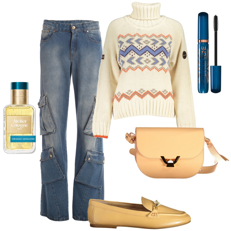 Outfit donna - Saldi perfetti !. Stile Casual per Tutti i giorni. Abbinamento con mascara, profumi, jeans, maglieria, mocassini, borse a tracolla.