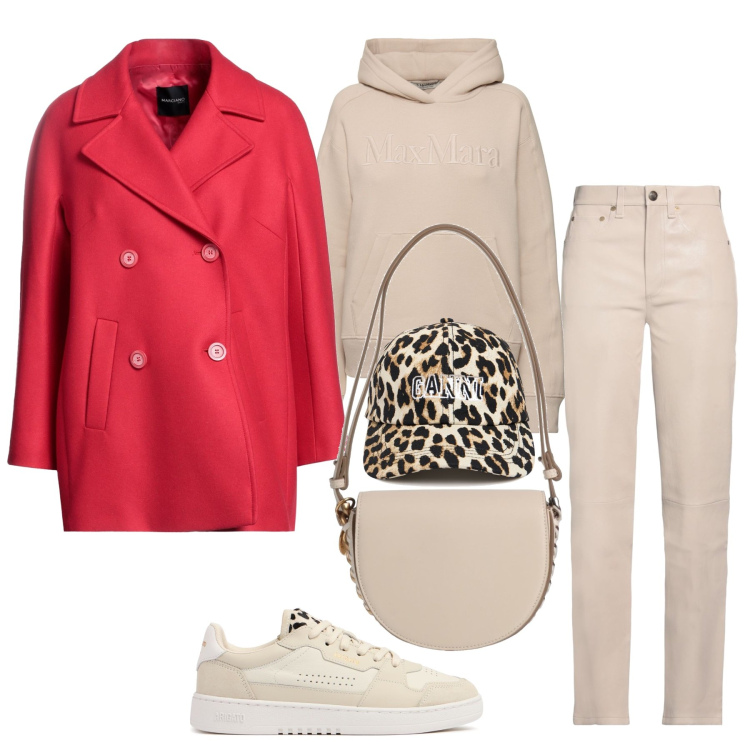 Outfit donna - Unexpected mix. Stile Sporty chic per Tutti i giorni. Abbinamento con caban, borse a mano, pantaloni, felpe con cappuccio, sneakers, cappelli.