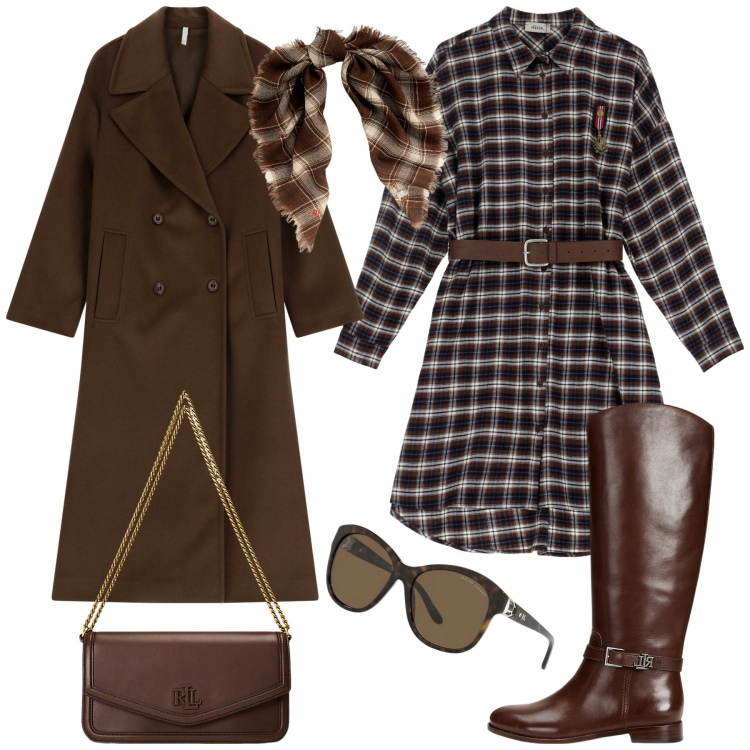 Outfit donna - Singles day by Bantoa. Stile Trendy per Tutti i giorni. Abbinamento con cappotti, vestiti corti, occhiali da sole, stivali, borse a spalla, foulard.