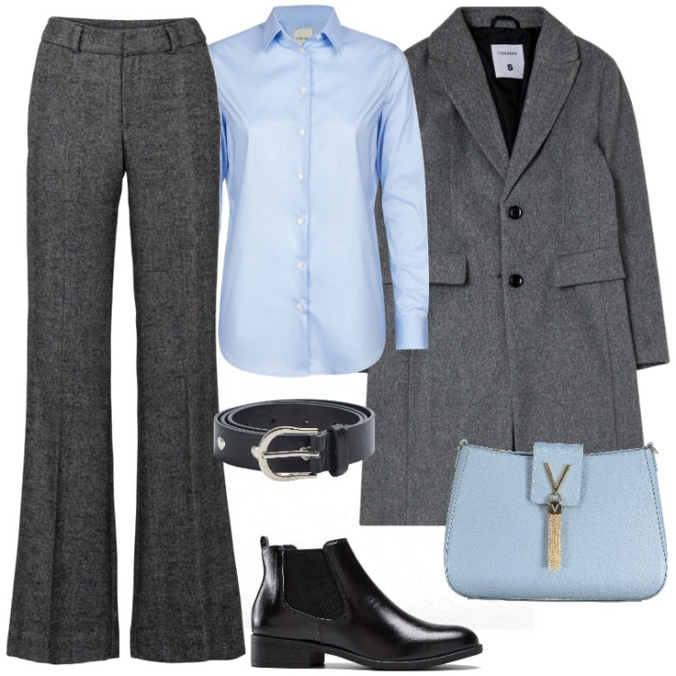 Outfit donna - Stivaletti chelsea. Stile Casual per Ufficio. Abbinamento con pantaloni a palazzo, stivaletti chelsea, cappotti, cinture, camicie, borse a spalla.