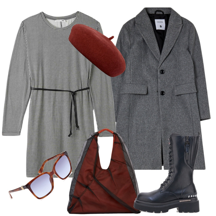 Outfit donna - Un basco per l\'inverno. Stile Bon Ton per Tutti i giorni. Abbinamento con vestiti midi/longuette, cappotti, anfibi, cappelli e berretti, shopping bag, occhiali da sole.