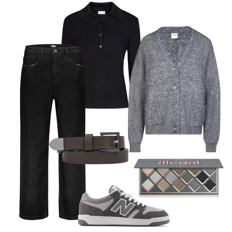 Outfit donna - Grey shadowing e il nero spezza. Stile Urban per Tutti i giorni. Abbinamento con ombretti, sneakers, cinture, cardigans, jeans, polo.