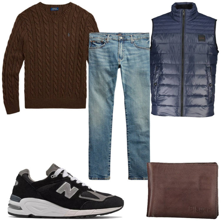 Outfit uomo - Total look #1994469. Stile Trendy per Tutti i giorni. Abbinamento con sneakers, jeans, maglieria, giacche, portafogli.