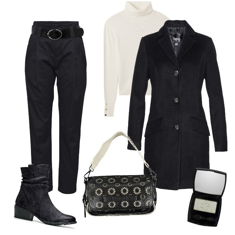 Outfit donna - Total look #1994470. Stile Etnico per Ufficio. Abbinamento con stivaletti texani, pantaloni, cappotti, ombretti, maglieria, borse a spalla.