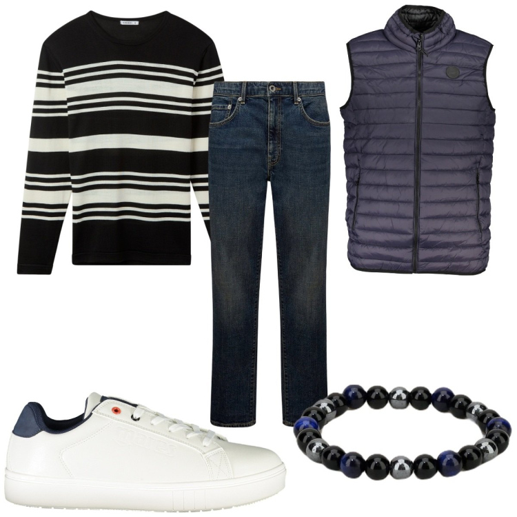 Outfit uomo - Total look #1994496. Stile Trendy per Tutti i giorni. Abbinamento con maglieria, braccialetti, jeans, sneakers, giacche.