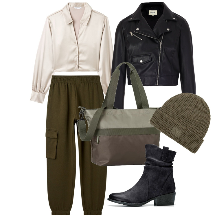 Outfit donna - Novembre. Stile Urban per Tutti i giorni. Abbinamento con stivaletti texani, pantaloni cargo, camicie, borse tote, berretti, blazer.