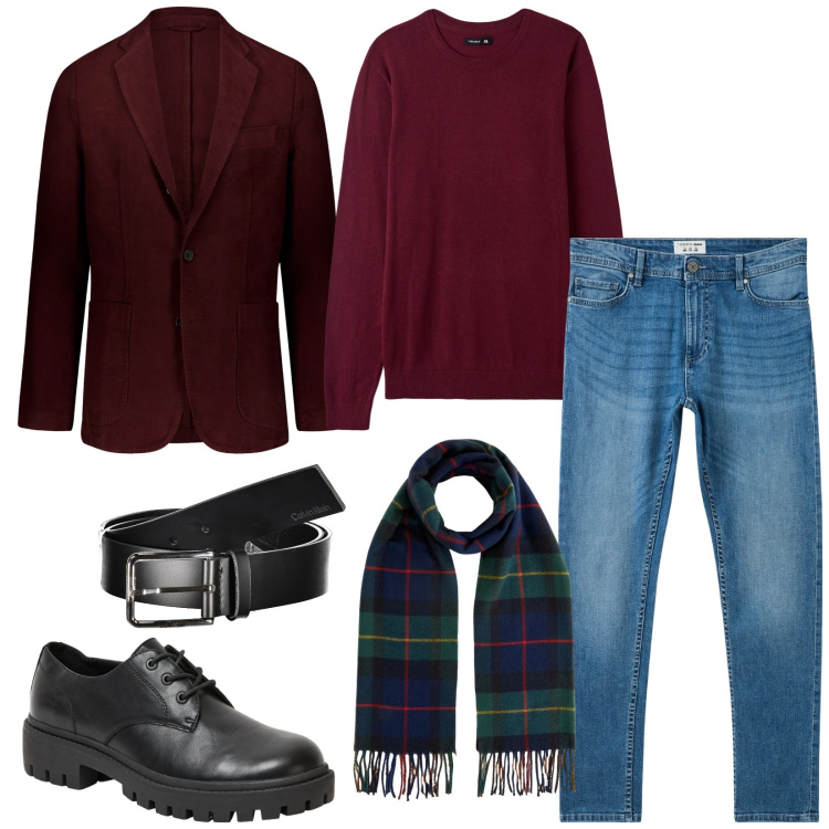 Outfit uomo - Blazer classico. Stile Casual per Tutti i giorni. Abbinamento con scarpe stringate, jeans skinny, maglieria, sciarpe, giacche, cinture.