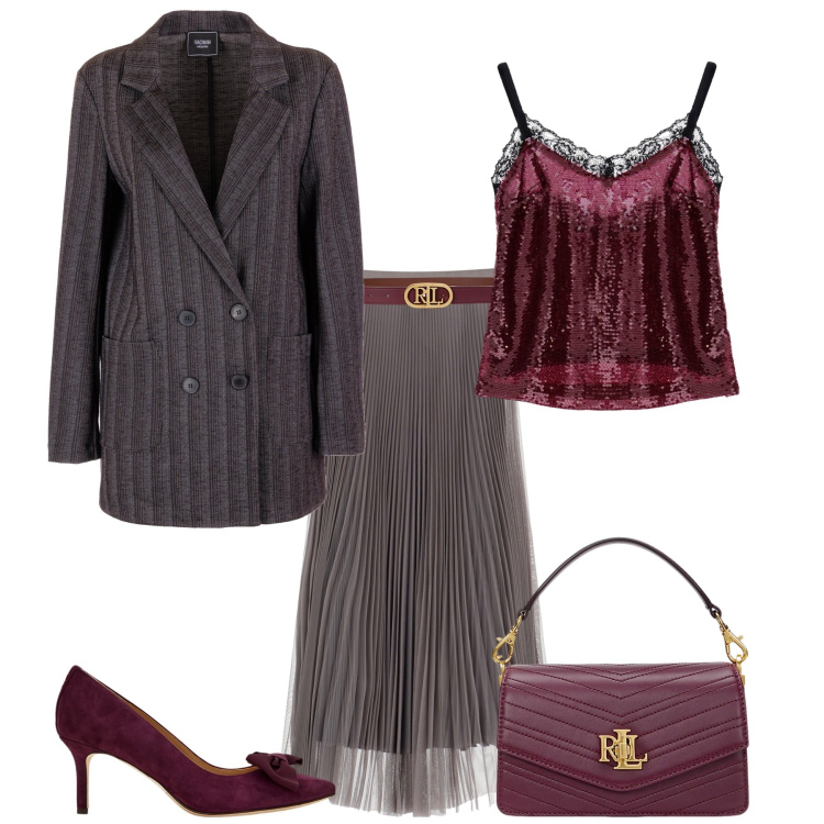 Outfit donna - Total look #1994564. Stile Chic per Serata fuori. Abbinamento con blazer, gonne, canottiere, cinture, borse a tracolla, décolleté.