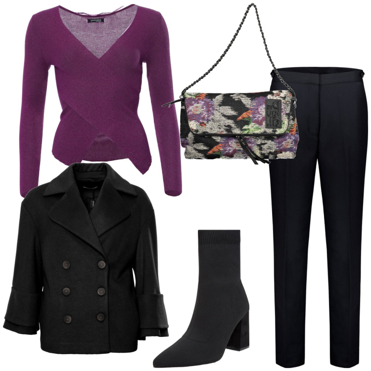 Outfit donna - Maglieria avvolgente. Stile Casual chic per Serata fuori. Abbinamento con stivaletti, maglieria, cappotti, pantaloni, borse a mano.