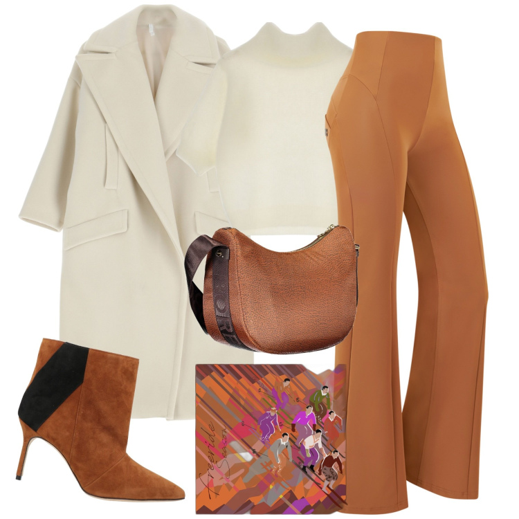 Outfit donna - City. Stile Casual chic per Tutti i giorni. Abbinamento con stivaletti, cappotti, pantaloni, maglieria, borse a tracolla, foulard.