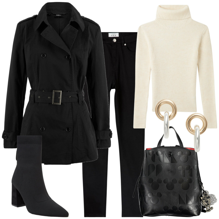 Outfit donna - Il cappotto corto. Stile Basic per Tutti i giorni. Abbinamento con trench, maglieria, stivaletti, pantaloni skinny, orecchini, zaini.
