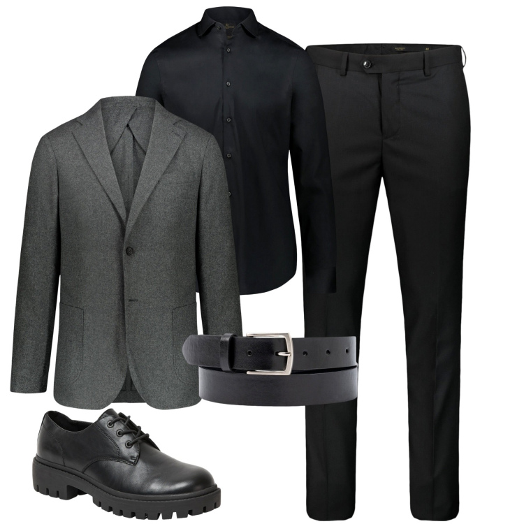 Outfit uomo - In ufficio. Stile Urban per Ufficio. Abbinamento con scarpe stringate, camicie, giacche, cinture, pantaloni.
