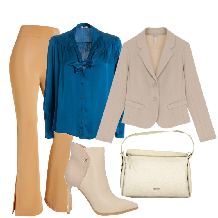 Outfit donna - Finalmente autunno. Stile Casual chic per Tutti i giorni. Abbinamento con stivaletti, blazer, bluse, pantaloni, borse a spalla.