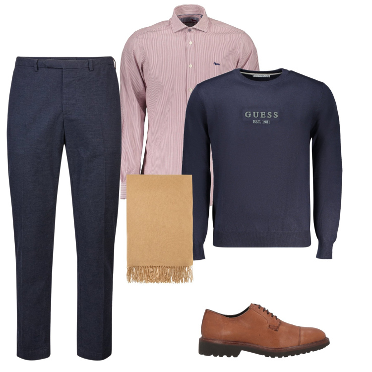Outfit uomo - La camicia Oxford. Stile Business/Elegante per Ufficio. Abbinamento con scarpe stringate, sciarpe, pantaloni, camicie, maglieria.