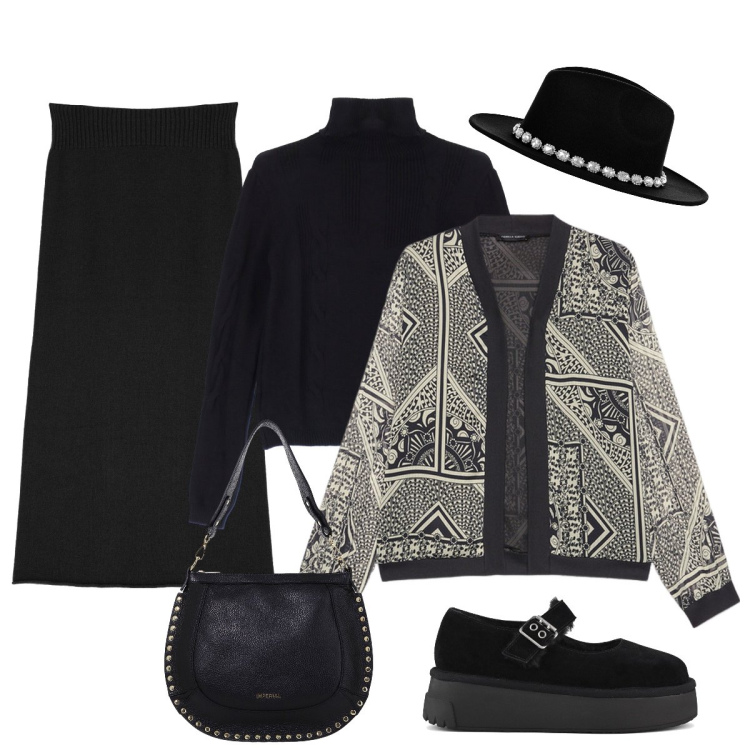 Outfit donna - Total look #1994710. Stile Minimal per Tutti i giorni. Abbinamento con maglieria, cappelli, gonne longuette, borse a spalla, décolleté, blazer.