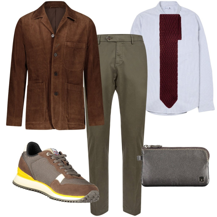 Outfit uomo - La giacca in velluto. Stile Business/Elegante per Ufficio. Abbinamento con camicie, pantaloni chino, giacche, cravatte, sneakers, portafogli.