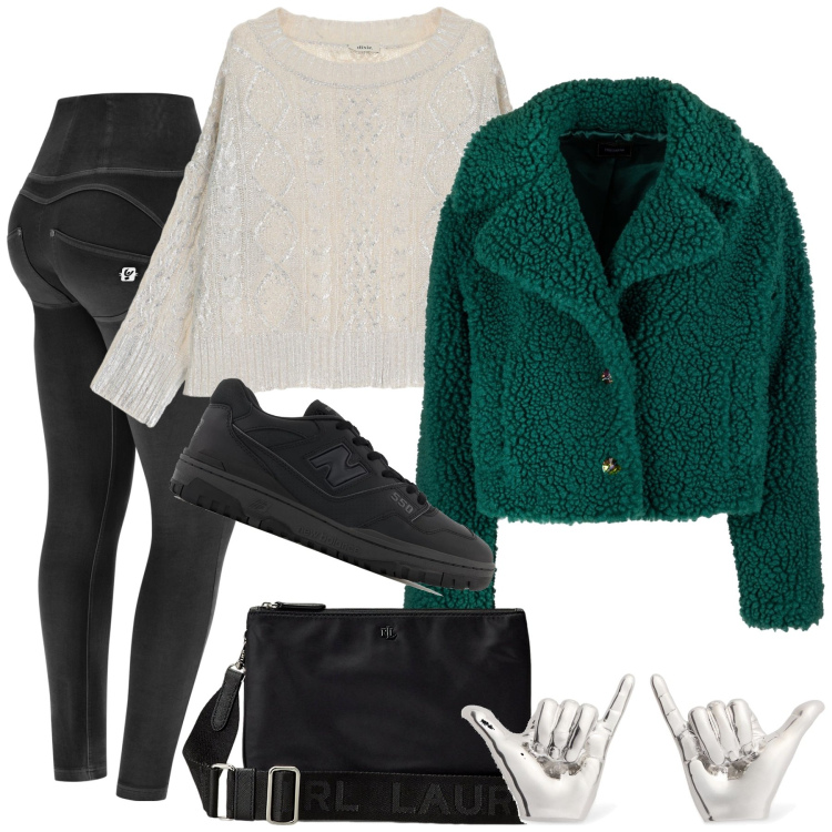 Outfit donna - Convinta!. Stile Trendy per Scuola/Università. Abbinamento con sneakers, blazer, pantaloni skinny, maglieria, borse a tracolla, orecchini.