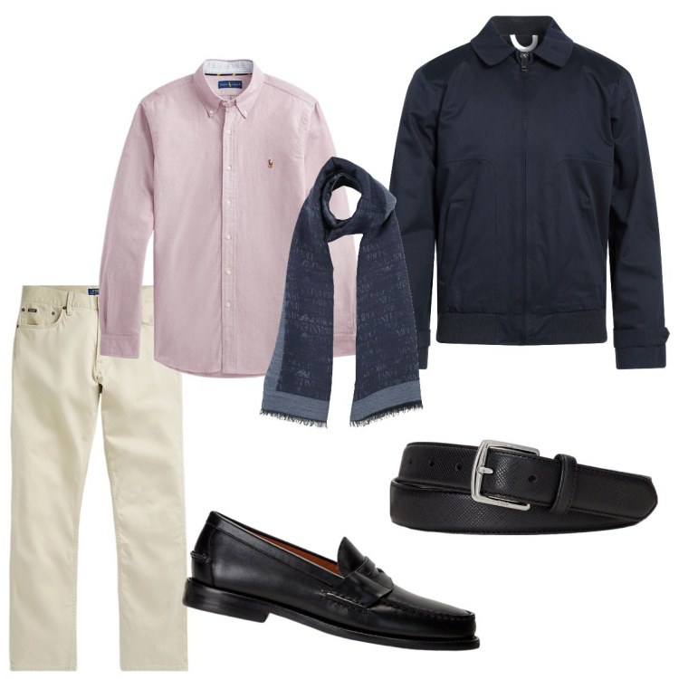 Outfit uomo - La camicia Oxford. Stile Casual per Tutti i giorni. Abbinamento con sciarpe, giacche, cinture, camicie, scarpe stringate, pantaloni.