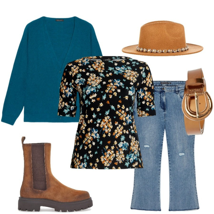 Outfit donna - Cappelli d\'autunno. Stile Casual chic per Tutti i giorni. Abbinamento con cappelli, maglieria, stivaletti chelsea, jeans strappati, cinture, cardigans.