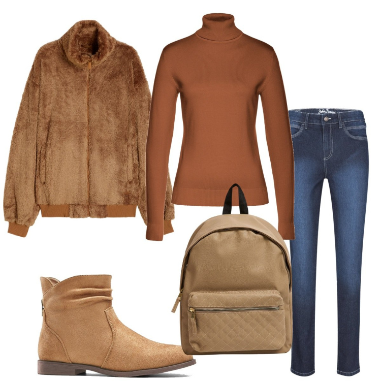 Outfit donna - Total look #1994870. Stile Boho per Tutti i giorni. Abbinamento con jeans skinny, maglieria, stivaletti, zaini, blazer.