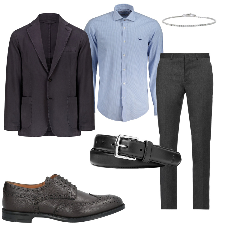Outfit uomo - Camicia Oxford. Stile Business/Elegante per Ufficio. Abbinamento con pantaloni, scarpe stringate, braccialetti, cinture, giacche, camicie.