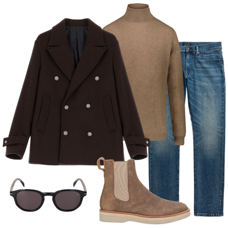 Outfit uomo - In città. Stile Urban per Tutti i giorni. Abbinamento con stivali e stivaletti, giacche, jeans, maglieria, occhiali da sole.
