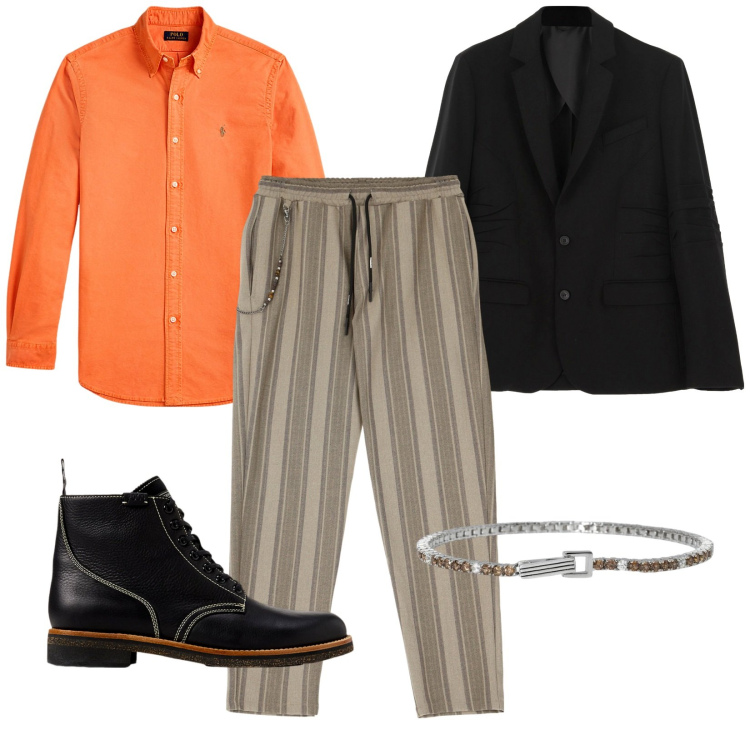 Outfit uomo - Total look #1994996. Stile Trendy per Serata speciale. Abbinamento con braccialetti, pantaloni, giacche, stivali, camicie.