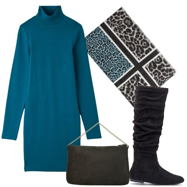 Outfit donna - Abito in maglia minimal. Stile Minimal per Tutti i giorni. Abbinamento con stivali, vestiti, pochette, sciarpe.