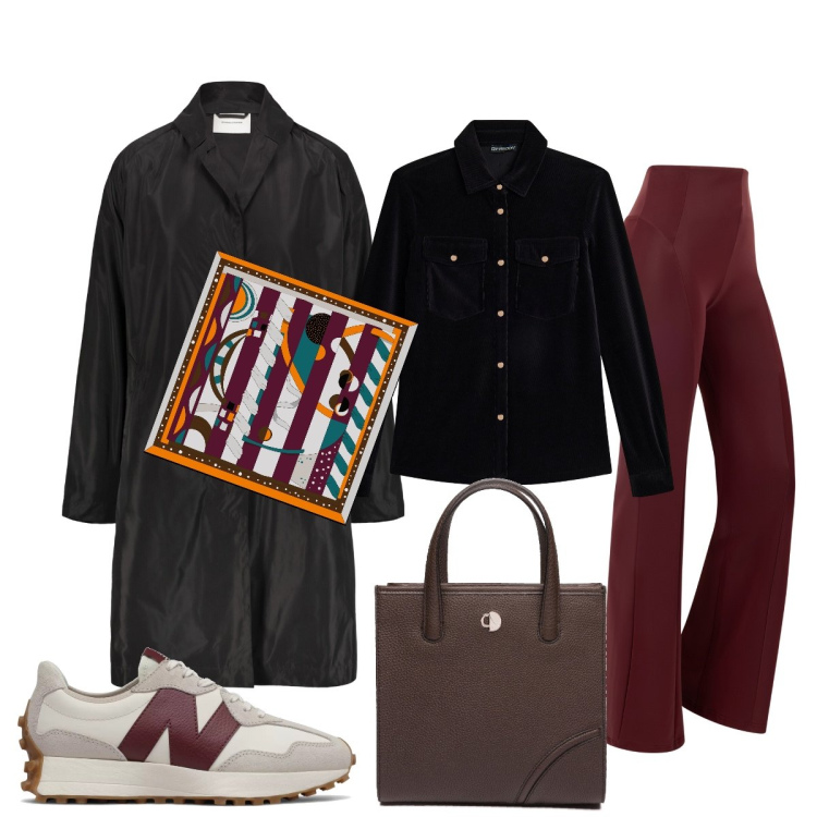 Outfit donna - Soprabito autunnale. Stile Minimal per Tutti i giorni. Abbinamento con sneakers, camicie, pantaloni, trench, shopping bag, foulard.