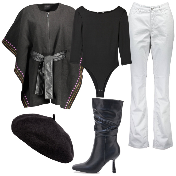Outfit donna - Total look #1995086. Stile Glamour per Serata fuori. Abbinamento con body, cappelli e berretti, pantaloni, cappotti, stivali.