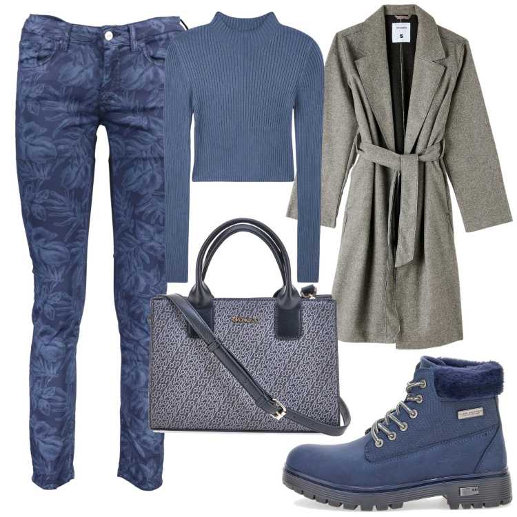 Outfit donna - Total look #1995106. Stile Casual per Scuola/Università. Abbinamento con cappotti, maglieria, borse a tracolla, stivaletti, pantaloni.