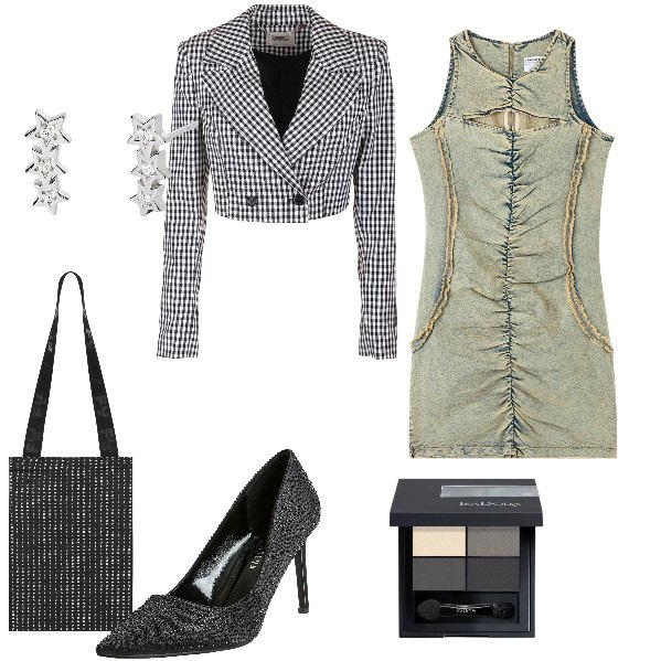 Outfit donna - Total look #1995119. Stile Glamour per Serata fuori. Abbinamento con ombretti, vestiti senza maniche, décolleté, orecchini, blazer, shopping bag.