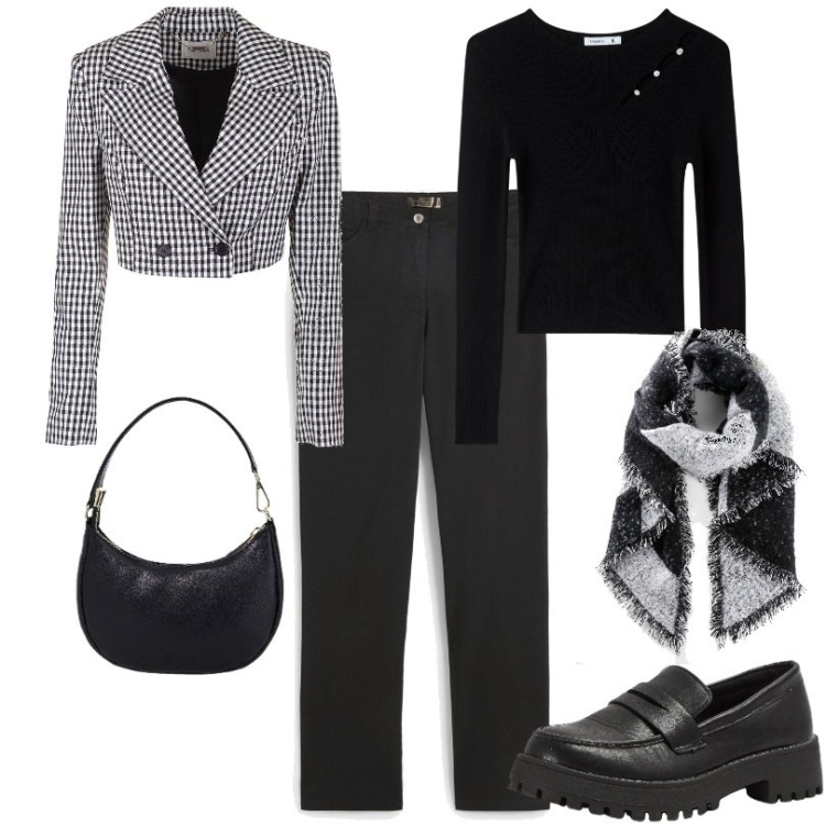 Outfit donna - Maglia con cut-out asimmetrico. Stile Casual per Tutti i giorni. Abbinamento con pantaloni, sciarpe, mocassini, maglieria, blazer, borse a spalla.