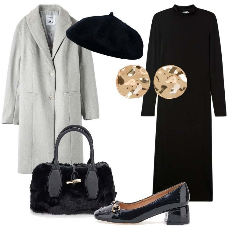 Outfit donna - Il basco dal sapore Bon Ton. Stile Bon Ton per Ufficio. Abbinamento con vestiti lunghi, cappotti, cappelli e berretti, ballerine, borse a mano, orecchini.