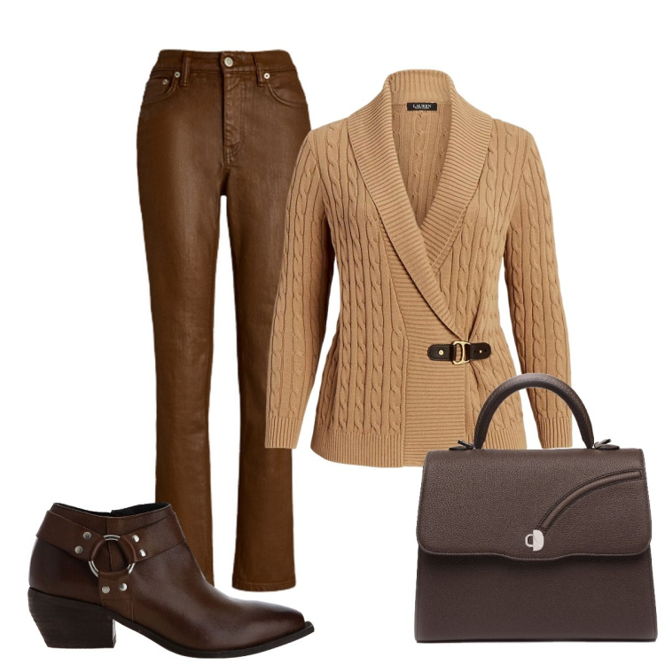 Outfit donna - La calda maglia elegante. Stile Minimal per Tutti i giorni. Abbinamento con stivaletti, maglieria, jeans dritti, borse a mano.
