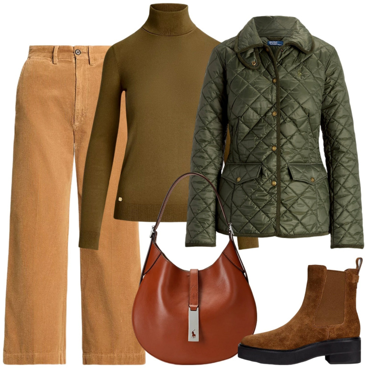 Outfit donna - Barn jacket. Stile Casual per Scuola/Università. Abbinamento con borse a spalla, giacche, maglieria, stivaletti chelsea, pantaloni.