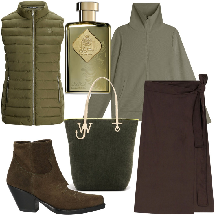 Outfit donna - La borsa essenziale. Stile Bon Ton per Ufficio. Abbinamento con stivaletti texani, profumi, felpe, gonne longuette, piumini, shopping bag.