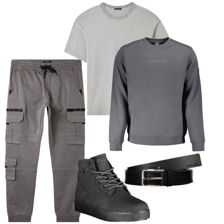 Outfit uomo - Urban. Stile Urban per Tutti i giorni. Abbinamento con pantaloni cargo, t-shirt, stivali, felpe, cinture.