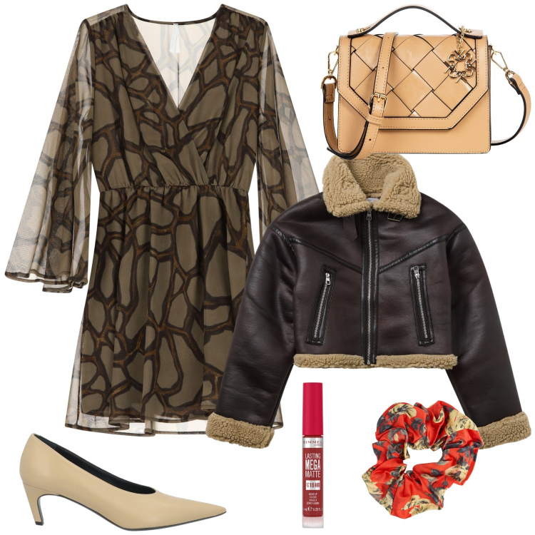 Outfit donna - Ristorante tra amiche. Stile Glamour per Serata fuori. Abbinamento con décolleté, rossetti, blazer, borse a mano, vestiti corti, accessori per capelli.