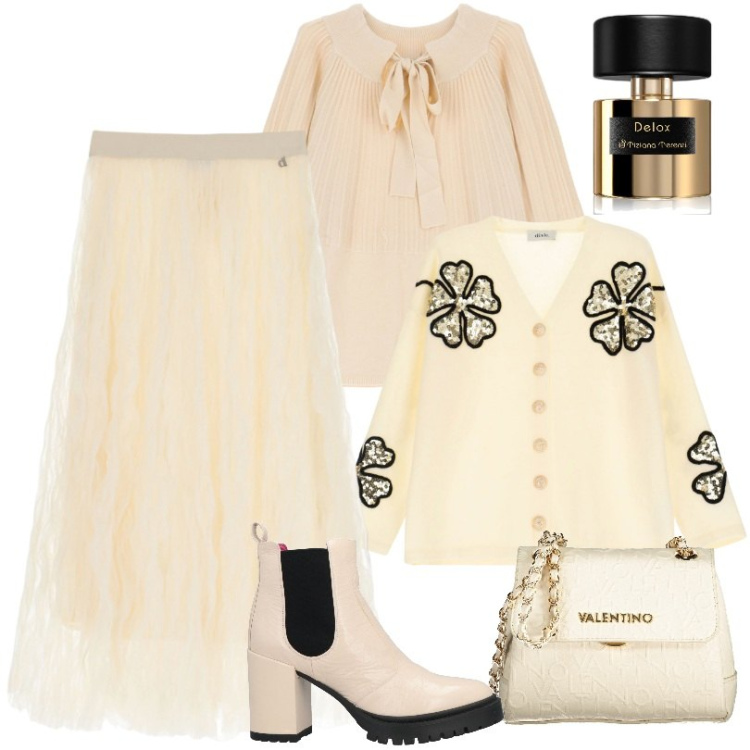 Outfit donna - Gonna arricciata a vita alta. Stile Minimal per Tutti i giorni. Abbinamento con stivaletti, profumi, pullovers, gonne lunghe, cardigans, borse a spalla.